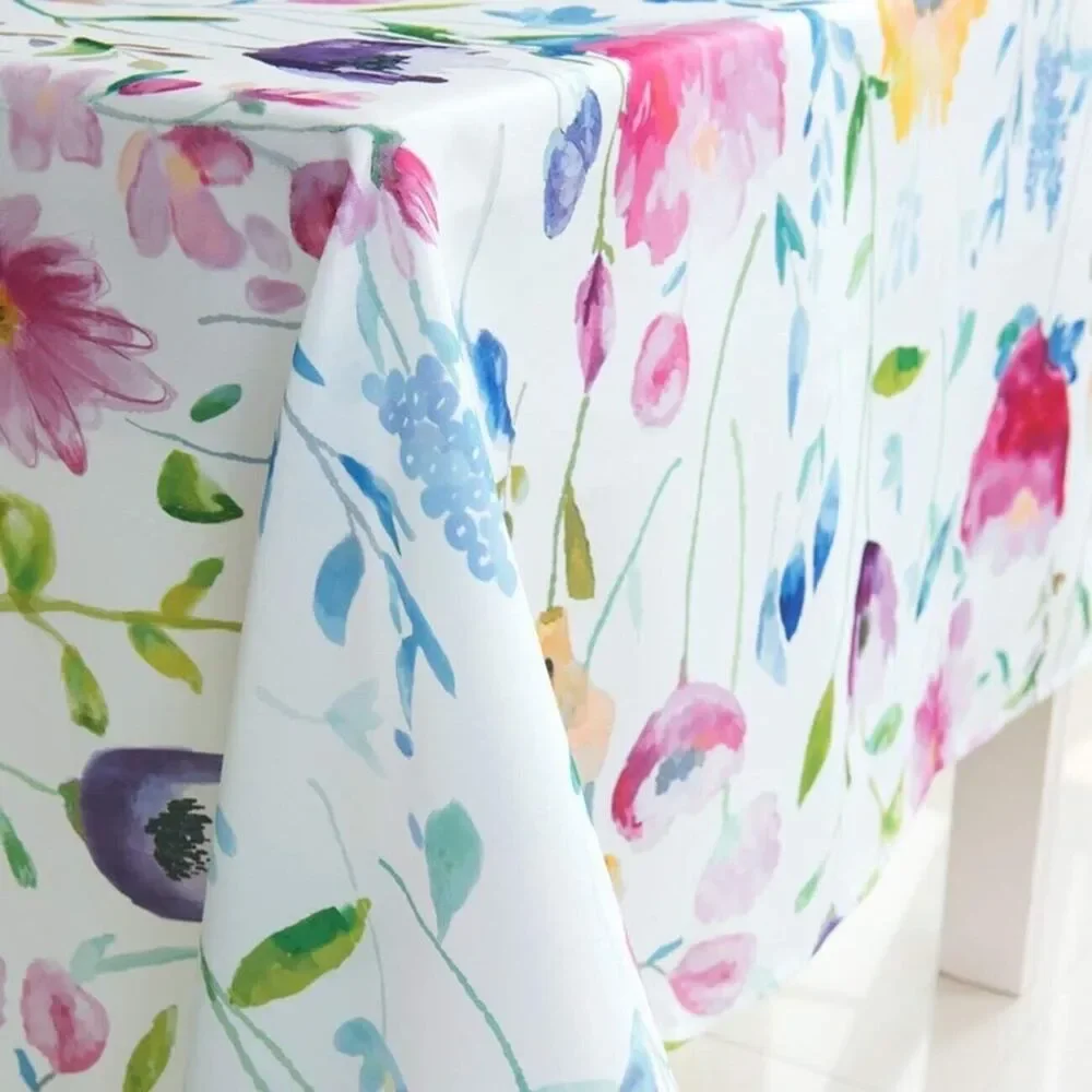 KindoBest Floral Watercolor Tablecloth Oxford Spring Colorful Washable 55
